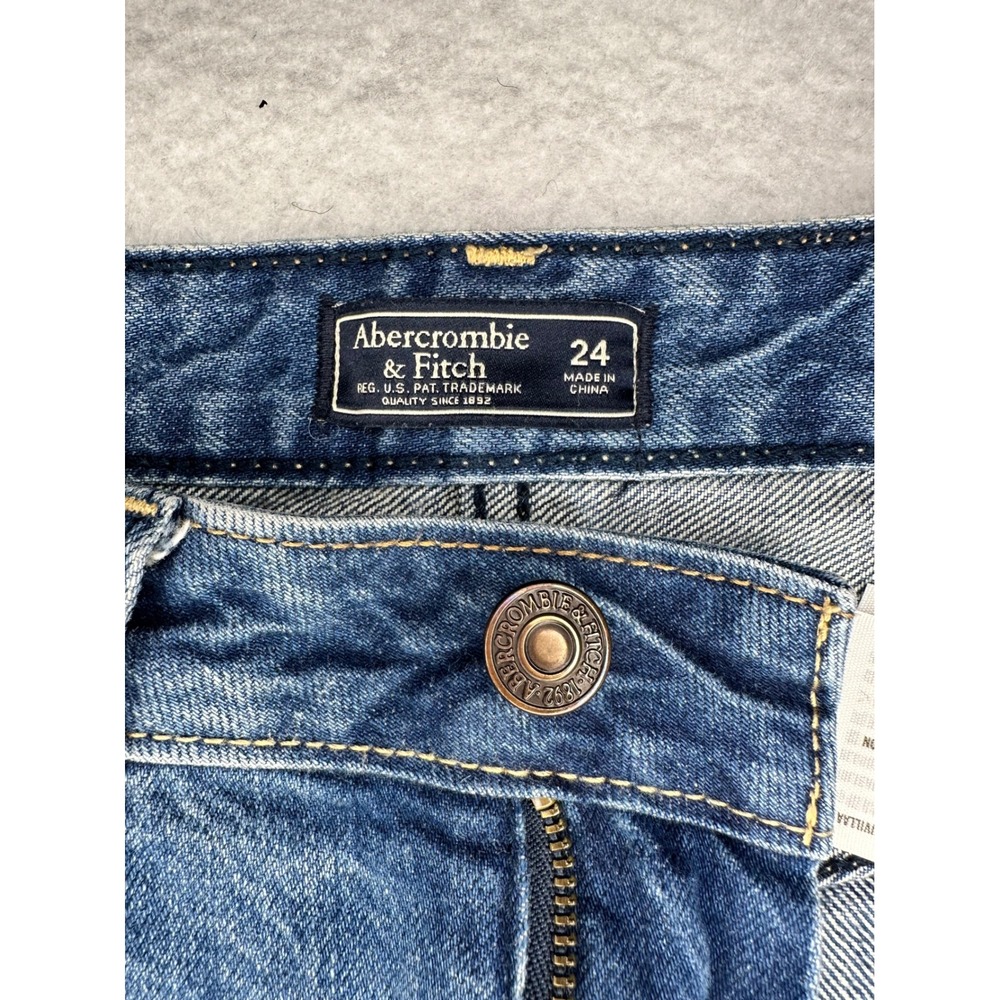 Abercrombie & Fitch Denim Mini Skirt Frayed Hem Casual Blue Size 24 - Picture 8 of 9